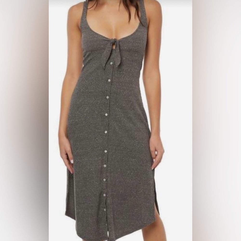 O'Neill Charcoal Ribbed Midi Dress with Front Buttons